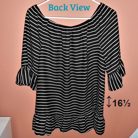 Black & White Striped Boho Ruffly Top - Picture 2 of 11